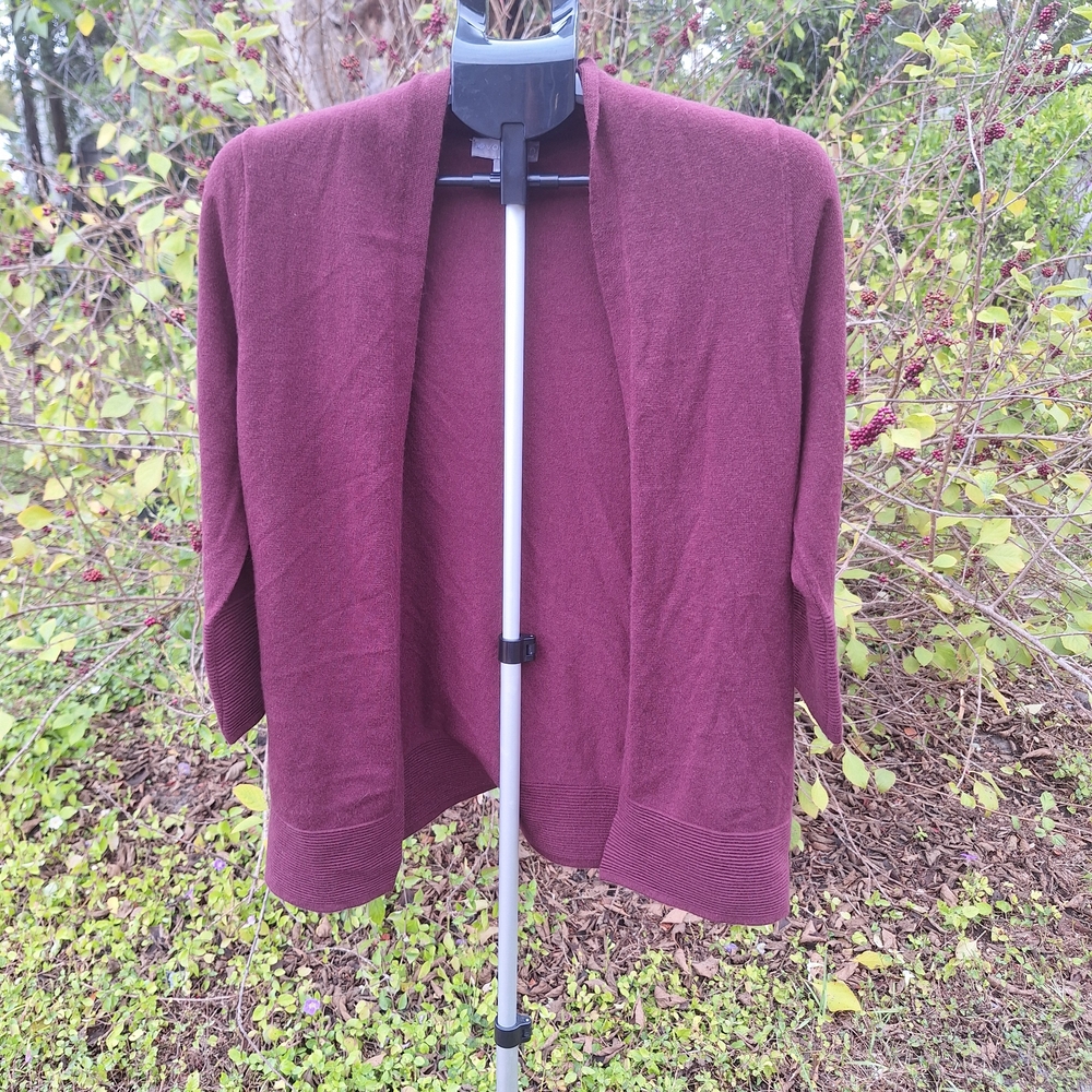 Evolution Woman's  Open Front Cardigan  Burgundy Sweater Sz XS 3/4 Sleeve NWOT